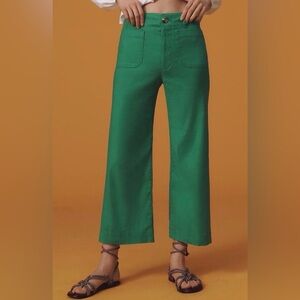 Anthropologie Maeve The Colette Cropped Wide-Leg Pants Linen Edition